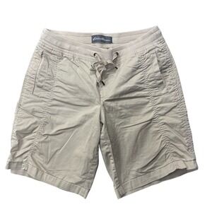 Eddie Bauer Women's Size 6 Tan Khaki Roll Hem Ribbed Waist Pull On Shorts Hiking